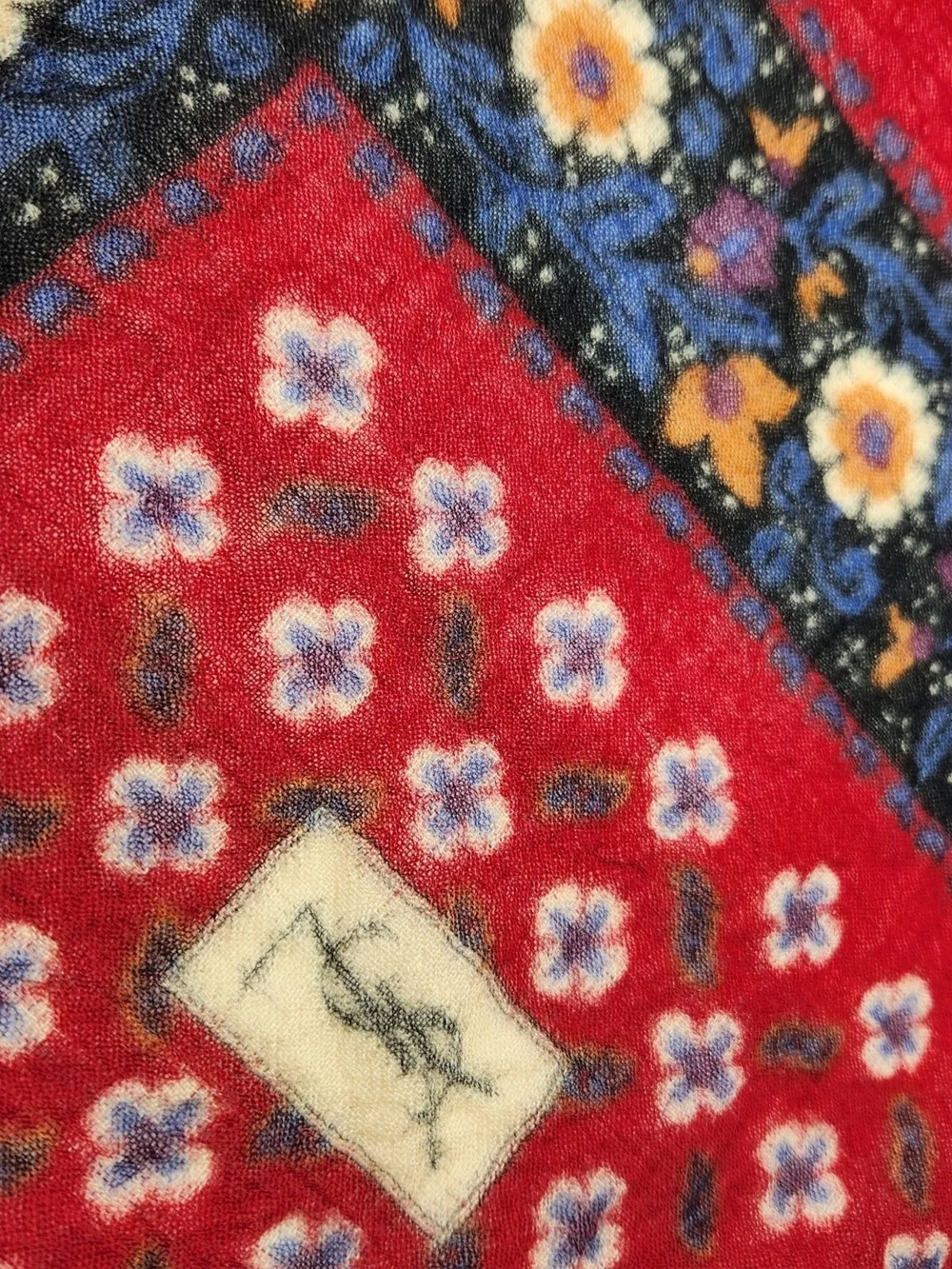 Vintage Yves Saint Laurent YSL Red Floral Wool Blend Square Scarf Shawl Wrap